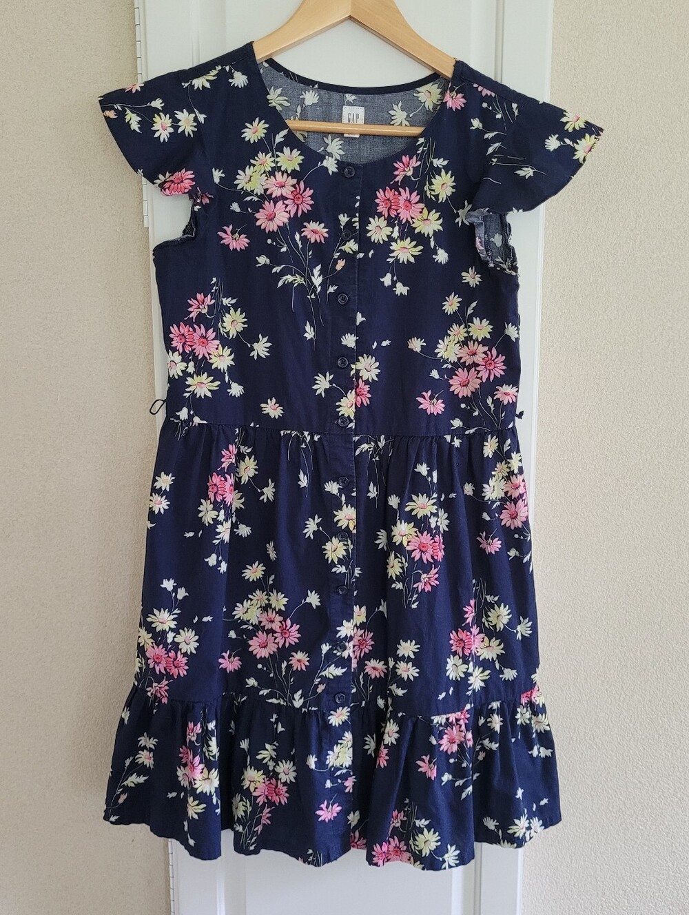 Gap Kids Blue Flutter Sleeve Floral Dress Size XXL 14-16